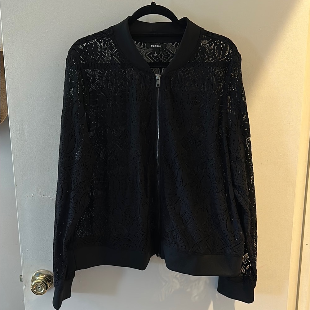 Torrid Black Lace Detail Bomber Jacket